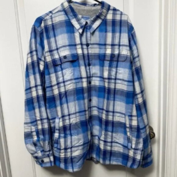 LL Bean Fleece lined flannel bright capri blue snap button with pockets 2X new - Picture 1 of 6